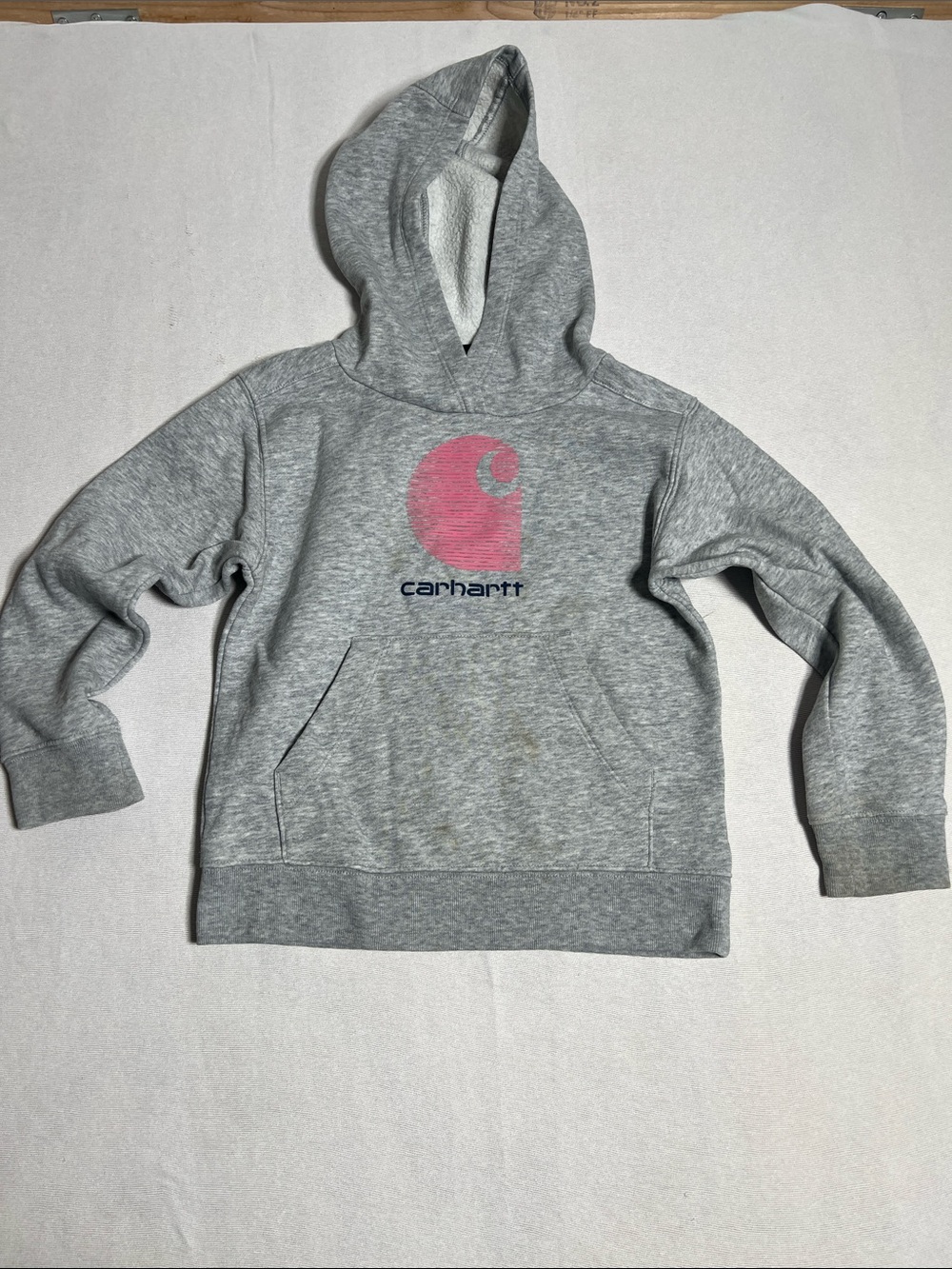 Carhartt Kids Heather Gray Hoodie with Pink Logo